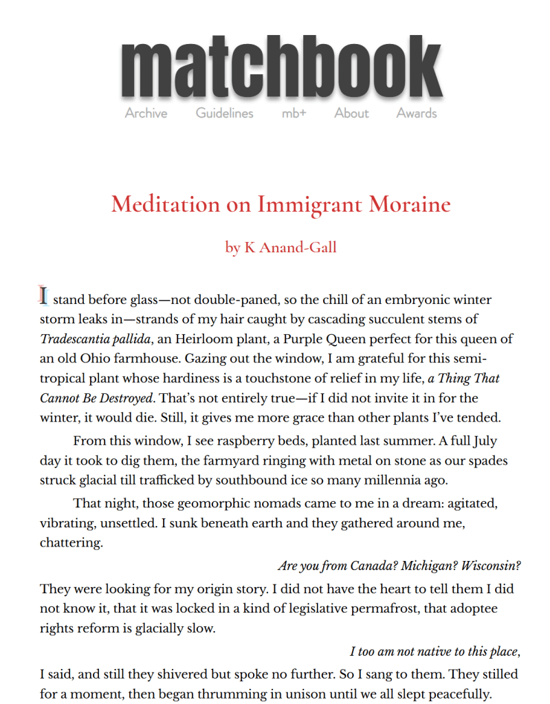 Screenshot of the opening lines of the essay with the matchbook logo centered at top.